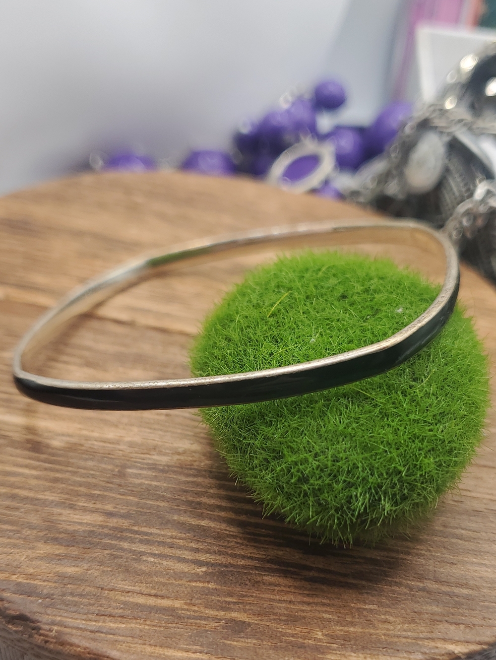 Minimalist Square Silver and Black Bangle Bracelet B3523